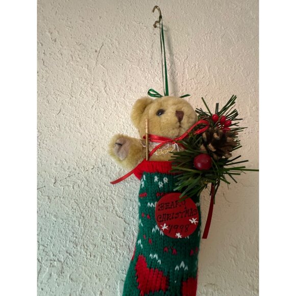 Vintage 1998 Beary Christmas Collectible Knit Stocking Ornament Teddy Bear READ - Picture 2 of 10